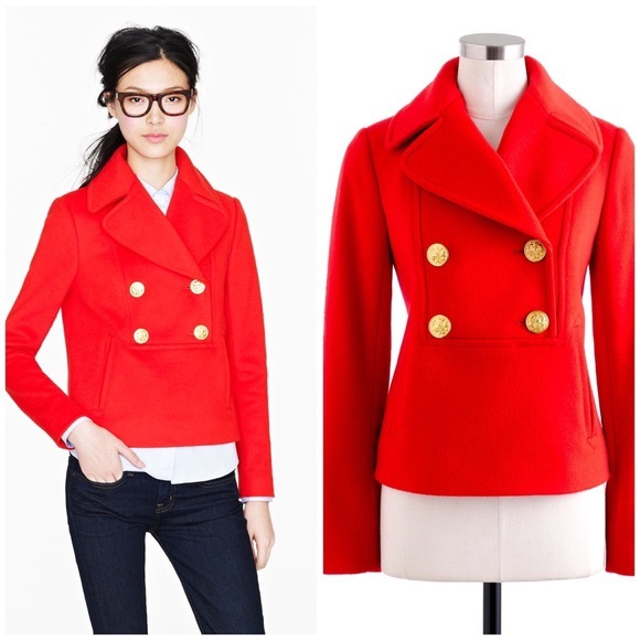 J. CREW NELLO GORI Red Pull-Over Wool Pea Coat - Picture 3 of 3